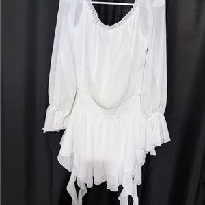 White Ruffled Long-Sleeve Blouse